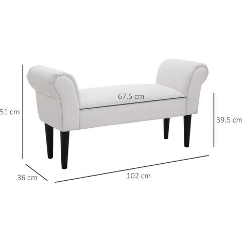 Banc de lit rembourré avec accoudoirs roulés et 4 pieds, 102 x 35 x 51 cm, gris (1/5)