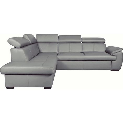 - Canapé d'angle en 100% cuir de luxe italien , 5/6 places CITIBEST, couleur gris clair angle gauche