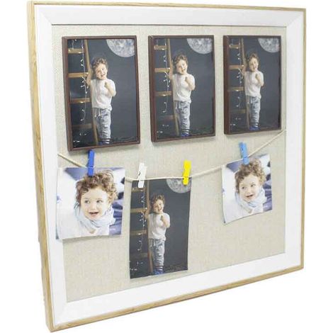 Cornice portafoto 7 fotografie telaio in legno con mollette per foto idea regalo beige 64485