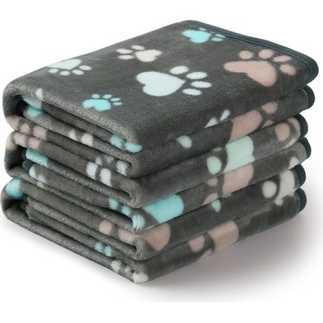 Couvertures en peluche super douces avec motif chat et chien – Ensemble 3 pièces, motif empreinte de pattes grises, petit (60 x 40 cm) (1/5)