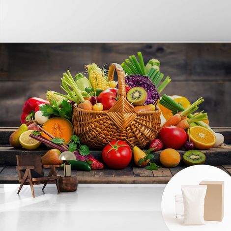 Papier peint intissé à motifs décoratifs pour salon chambre et bureau Décoration murale élégante avec colle Richesse fruitée 416x254 cm (1/5)