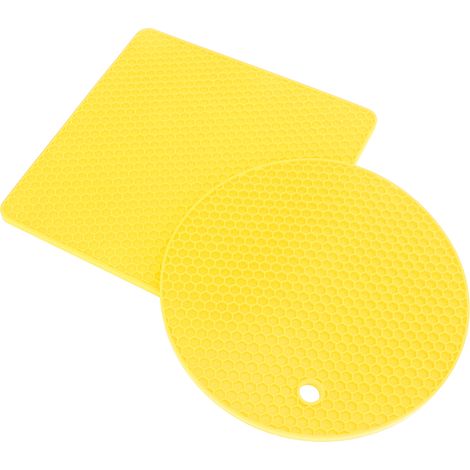 Lot de 5 tapis de cuisson multifonctionnels en silicone alvéolé (2 ronds et 3 carrés), jaunes. (1/5)