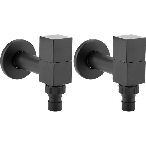 Robinet Mural, Laiton Noir Carré Robinets d'Eau Froide Type Cascade Sortie Machine à Laver Vadrouille Robinet de Piscine Barboteur IntéGré pour Salle de Bain Cuisine 2Pcs G1/2 Thread (1/5)