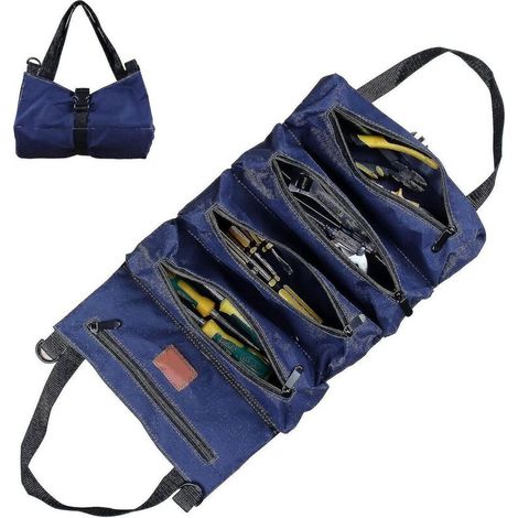 Ensemble d'outils de jardin bleu avec sac de jardin à poches multiples et sacoche à outils (1/5)