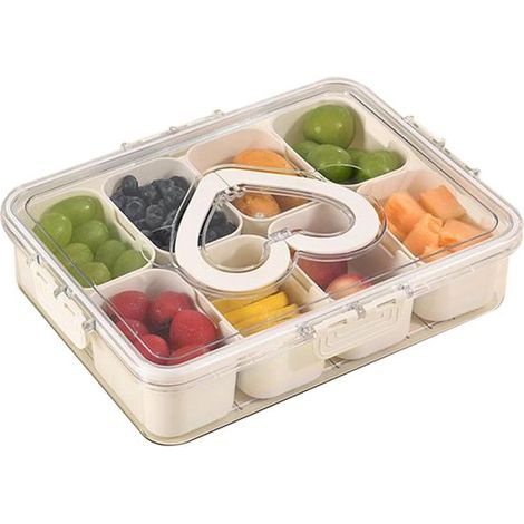 Contenitore per frigorifero - Vassoio da portata - Organizzatore per alimenti - 8 scomparti - 32x26x9 cm - Trasparente (1/5)