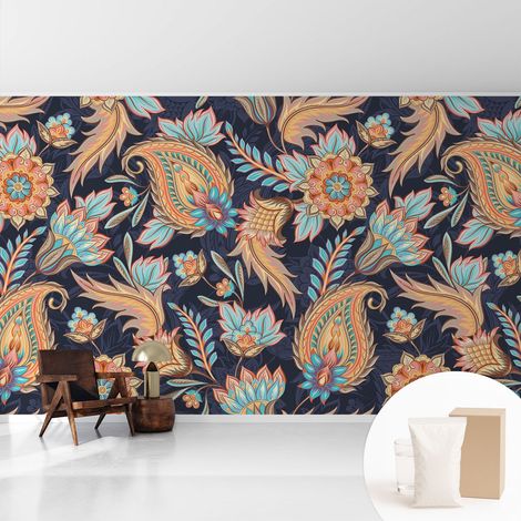 Tapete Vliestapete mit Kleber für Wohnzimmer Schlafzimmer Küche - Wanddekoration Blumenmuster 416x254 cm (1/5)