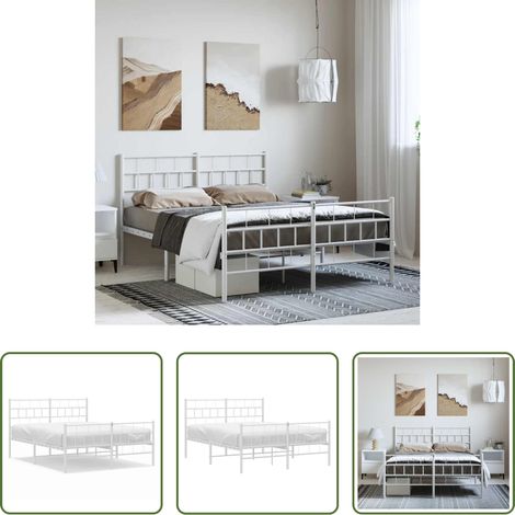 vidaXL Lit métallique - Cadre de lit métal sans matelas et pied de lit blanc 135x190 cm (1/5)