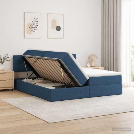 vidaXL Letto con Contenitore con testiera 2 pz Blu Pelle Sintetica (1/5)