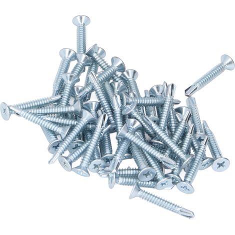 Vis à bois autoforeuses tête fraisée 4,8x32mm, lot de 50 pièces en acier carbone, kit de fixation pour réparation et bricolage (1/5)