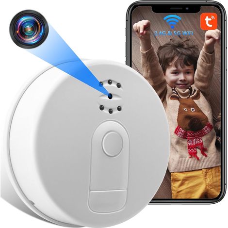 Caméra Détecteur de Fumée Wifi HD 1080P Mini Caméra avec Vision Nocturne et Détection de Mouvement pour Vue à Distance (1/5)