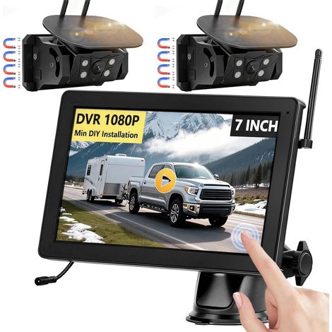 Caméra de Recul sans Fil Solaire, Magnétique 7" 1080P Caméra de Recul 9600mAh Rechargeable Batterie, Installation DIY, Vision Nocturne, pour Fourgon, Camion, Remorque, Camping Car (1/5)