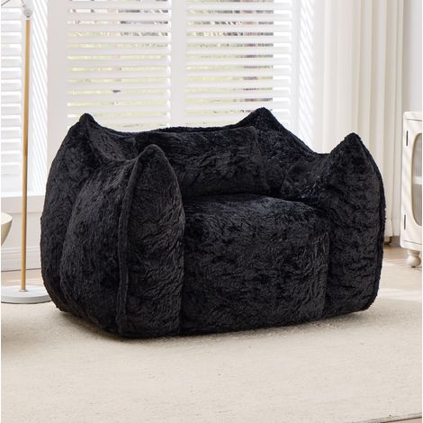Riesiger Sitzsack-Sessel mit Kissen, 123 x 97 x 73 cm, schwarzes Kunstfell HAVRYA (1/5)