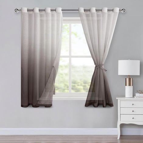 Rideaux en voile avec œillets, rideaux dégradés, rideau Sheer Ombre, lot de 2 pour la chambre à coucher et le salon, rideaux à œillets avec tringle à rideau, H145xL140cm, café brun (1/5)