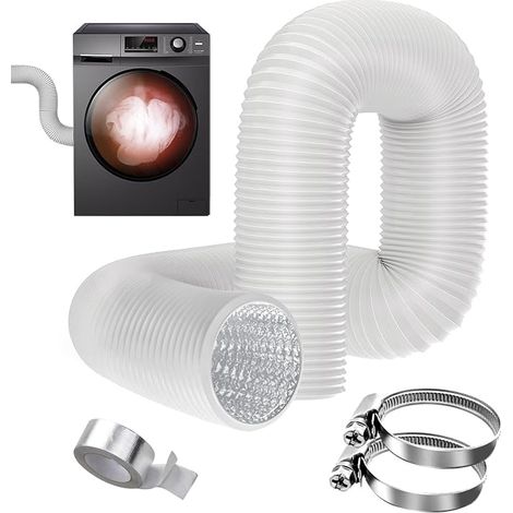 Exhaust Hose 100 mm Flexible Aluminium PVC 5 m Long with 2 Clamps Ventilation Tube for Air Extractor, Air Conditioning, Tumble Dryer (100 mm, 5 Metres) (1/5)