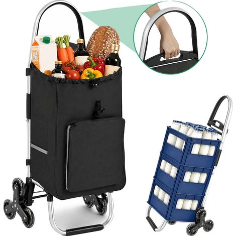Carrito de la compra, estructura de aluminio, fácil de maniobrar, negro. (1/2)