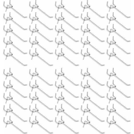 Lot de 50 crochets pour panneau perforé – Acier au carbone galvanisé – 10 cm de longueur – Pour rangement outils et artisanat