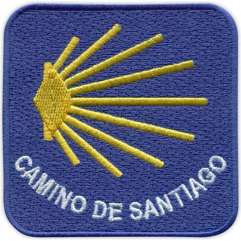 Toppa/Distintivo/Emblema ricamato del Cammino di Santiago - versione quadrata - retro magnetico