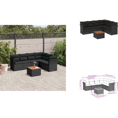 7-tlg. Garten-Sofagarnitur mit Kissen Schwarz Poly Rattan - Gartenmöbel - Outdoor Möbel - Rattan Gartenmöbel - Lounge Set - Esstisch (1/3)