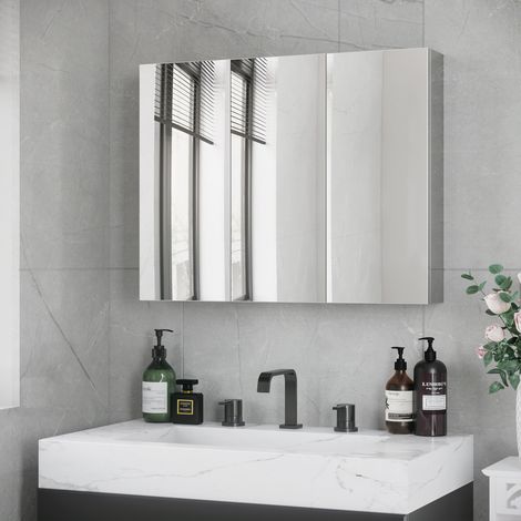 meuble rangement salle de bain mural miroir inox 70x55 OKMYHOME (1/4)