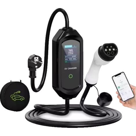 Cargador portátil para vehículos eléctricos, control inteligente, clasificación IP66, 10 m Tipo 2 con APP-a, Tipo 2-a (1/2)