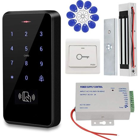 Kit de système de contrôle d'accès de Porte de Carte RFID étanche IP68 Clavier à Usage extérieur, transformateur d'alimentation DC12V, verrou magnétique à Force de Maintien de 180kg / 350lbs (1/5)