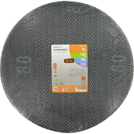 Disque maille - SCID - diamètre 225 mm - auto-agrippant - Grain 80, 120, 180, 220 - Vendu par 8