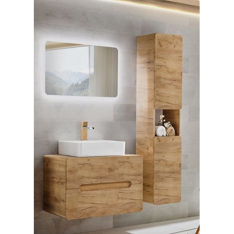 Ensemble meuble vasque à poser + Grande armoire + Miroir LED - 80 cm - Archipel Craft - Livraison gratuite