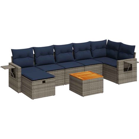 vidaXL Set Divano da Giardino 8 pz con Cuscini Grigio in Polyrattan (1/5)