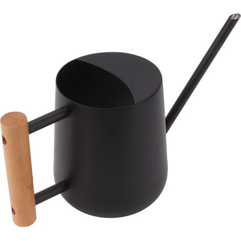Arrosoir 900 ml en acier inoxydable, long bec, poignée en bois, pot d'arrosage élégant pour jardin, famille, extérieur, noir (1/5)