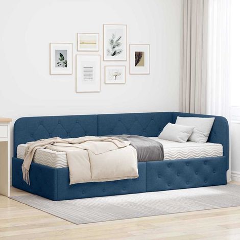 Eckbettgestell Blau 90 x 200 cm Stoff