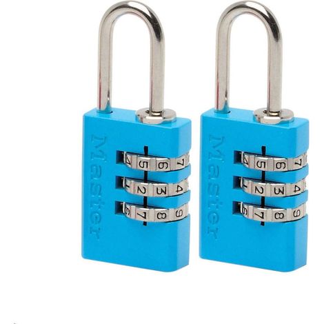 Master Lock Aluminium 20mm 3-Digit Combination Padlocks in Color – Pack of 2 (Model MLK7620TCOL)