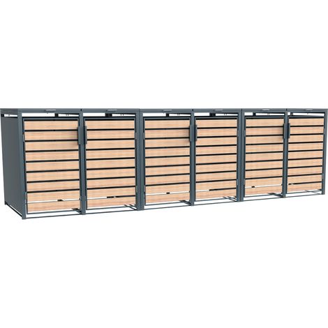 Westmann Metall Mülltonnenbox Lacina 6x240 L Anthrazit/Holzoptik 80x396x116 cm (1/5)