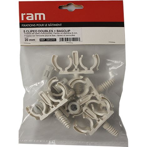 5 CLIPEO double blanc avec 5 BAGCLIP pour tube multicouche nu Ø20 - RAM (1/3)