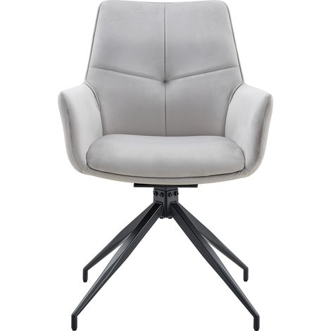 Lot de 2 chaises de salle à manger pivotantes à 360°, en tissu gris clair avec pieds métal noir, confort rembourré pour salon ou repas moderne CHICFURN (1/5)