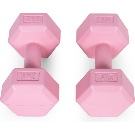 Hex dumbbells set 2x2 kg, exercise weights, fitness load, pink, ModernHome (1/5)