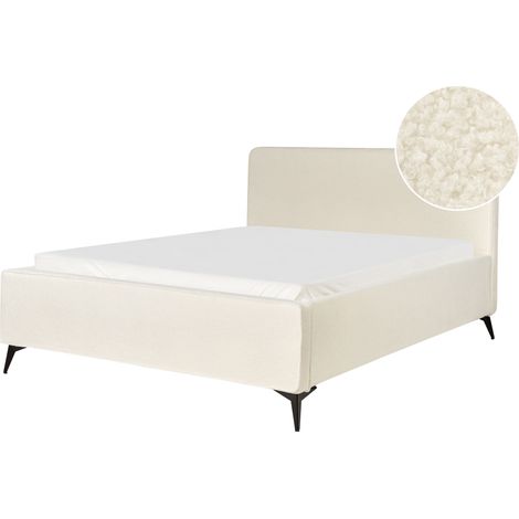 Cama de bouclé 160 x 200 moderna estructura de metal con cabecero patas de metal negras dormitorio blanco crema Valognes