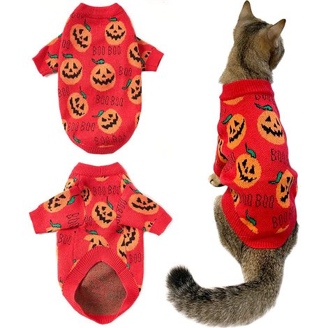 Pull d'Halloween pour chien, chat et chien, vêtements pour animaux de compagnie, pull à col roulé, pull citrouille, tricot chaud (1/5)