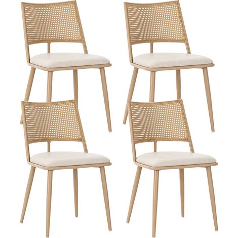 URBAN MEUBLE Lot de 4 chaises de salle à manger PU beige dossier en rotin tressé (1/5)