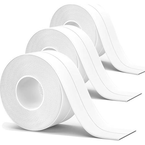 Lot de 3 bandes d'étanchéité autocollantes imperméables et anti-moisissures pour salle de bain, cuisine, toilettes, angles de murs et baignoire (blanc). (1/5)