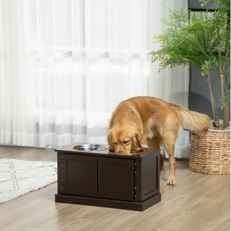 Mangeoire surélevée pour chien, rangement, 2 bols inox 2 L, 60 x 30 x 34 cm HAVRYA (1/5)