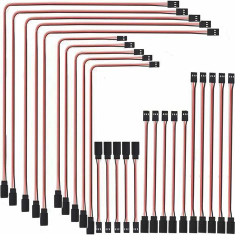 Câble d’extension servo RC 3 broches – Lot de 25 rallonges compatibles JR en 5 longueurs (10 cm, 15 cm, 30 cm, 50 cm, 60 cm) (1/4)