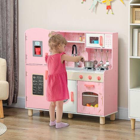 Cuisine Enfants Répit Poêle Sonore Robinet Four Évier Micro-ondes Machine Laver Glace Mobilier Intérieur Bois Rose