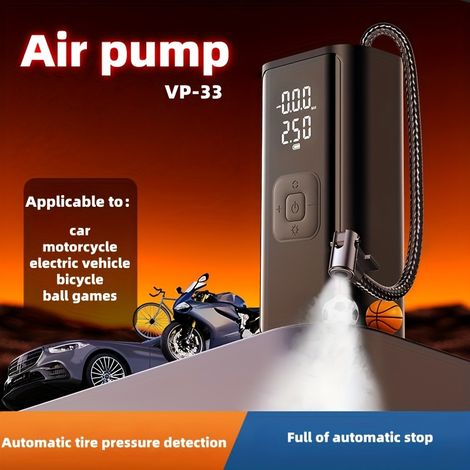 Gonfleur de pneus portable VP-33 Avec manomètre numérique et lumière LED, compatible avec les appareils USB-C, design élégant et durable, L (FMY) (1/5)
