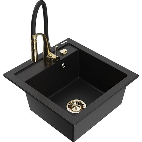 Mexen Vito lavello in granito a 1 vasca con miscelatore da cucina Aster, nero - 6503-77-73450-57-G (1/5)