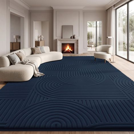 Grand Tapis pour Salon 240x300 cm, Tapis Moelleux Marine Bleu (1/5)
