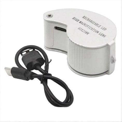 Loupe de bijoutier 60x avec éclairage LED, pliable et de poche, pour l'identification des bijoux (grossissement 60x). (1/5)