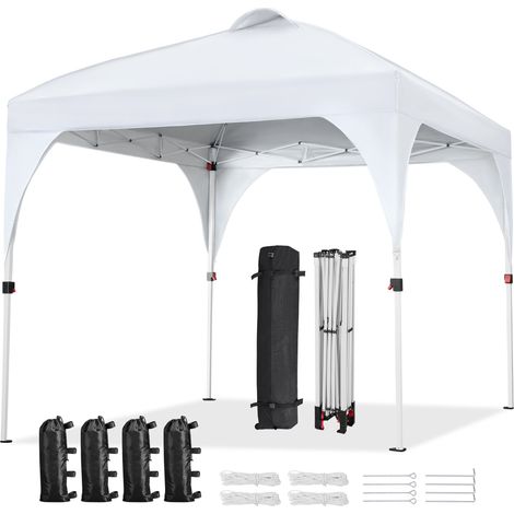 Yaheetech Gazebo da Giardino 2,4 x 2,4 M Impermeabile Pieghevole Tendone in Ferro e Tela Oxford con Paletti/Corde per Spiaggia/Uso Commerciale/Patio/Campagna/Veranda Bianco (1/5)