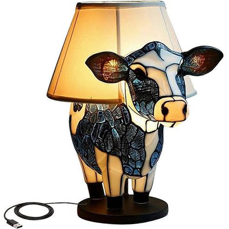 Lampe de table animalière, lampe de chevet vache noire et blanche avec ports USB --- (1/5)