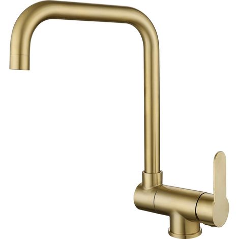 Mitigeur de cuisine rabattable laiton doré, robinet orientable 360° pour évier près fenêtre, eau chaude/froide réglable, modèle escamotable compact (1/3)