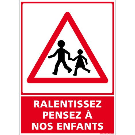 Autocollants de Signalisation Souple – Panneaux de Signalisation Autocollants – Plusieurs tailles au choix – Signalisation Française - Ralentissez, pensez à nos enfants - 300 x 420 mm